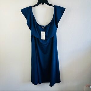 in'voland Navy Ruffle Neck Dress Size 24W NWT